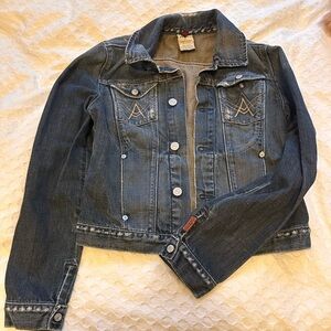 7 For All Mankind Distressed Dark Blue Jean Jacket